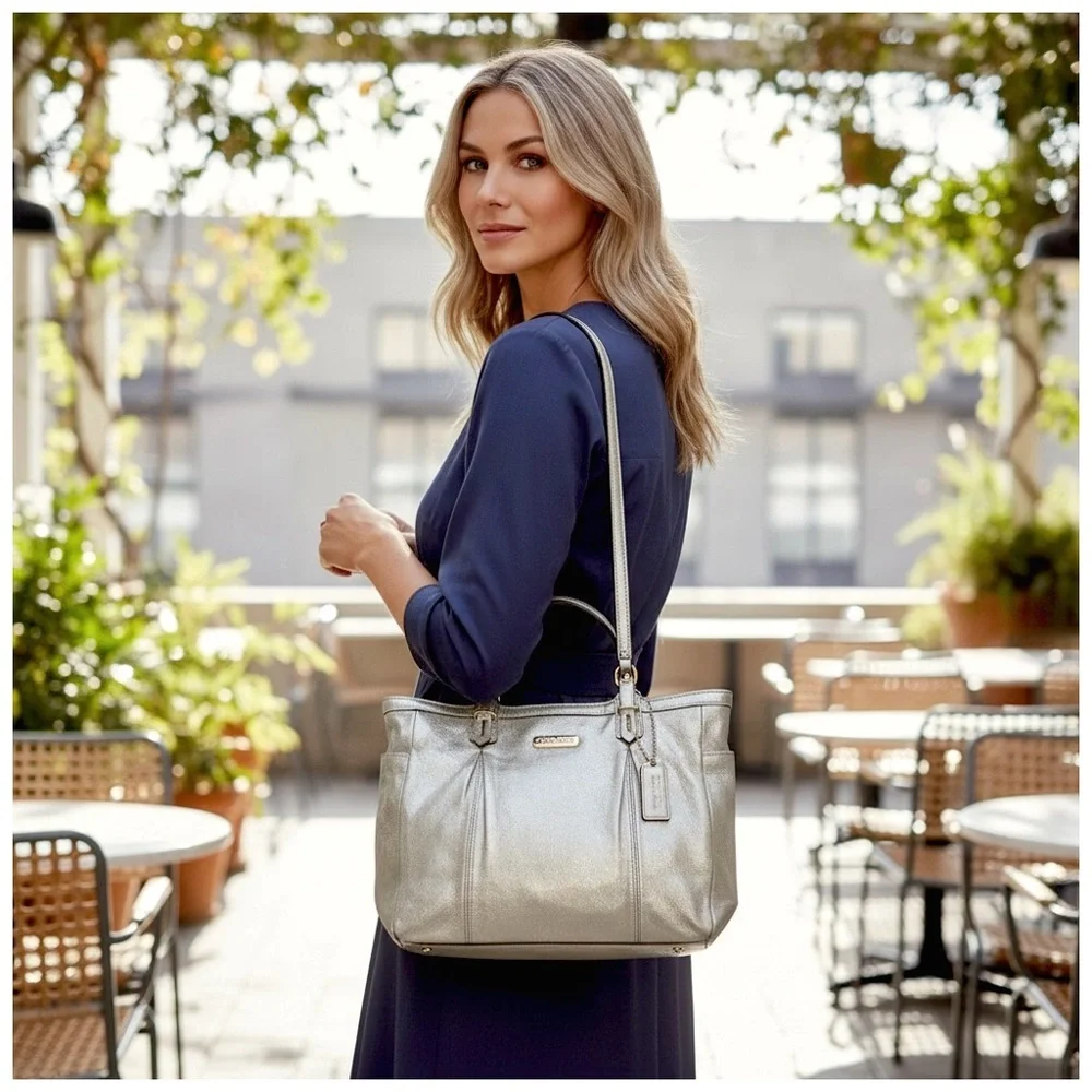 COACH Gold Shimmer Gallery East West Tote Bag - Picture 14 of 15
